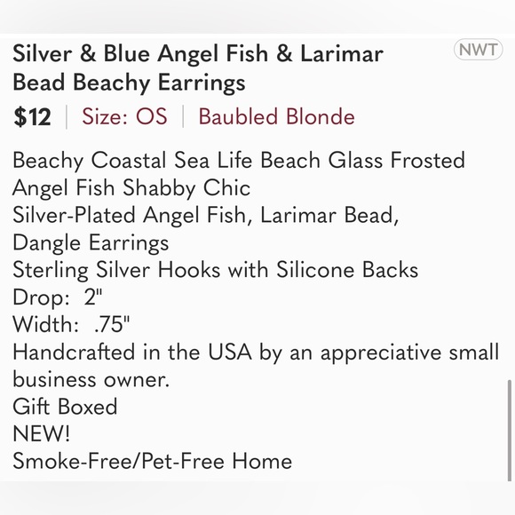 Silver & Blue Angel Fish & Larimar Bead Beachy Earrings - Picture 4 of 4